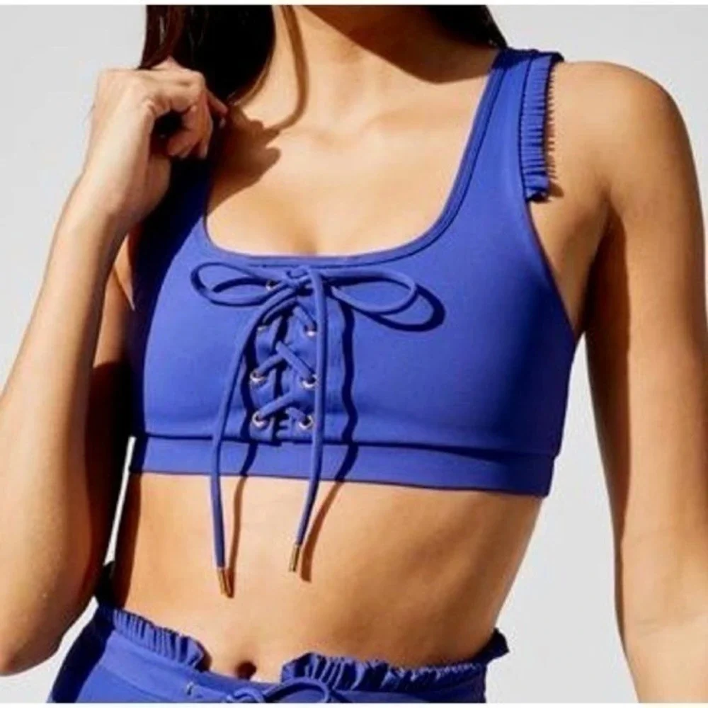 Celestine Sports Bra‎ L Blue Athleisure Strappy Support Active Training Bralette - Picture 2 of 10